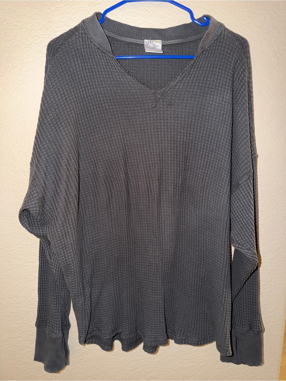 Women’s Gray Waffle Knit V-Neck Sweater